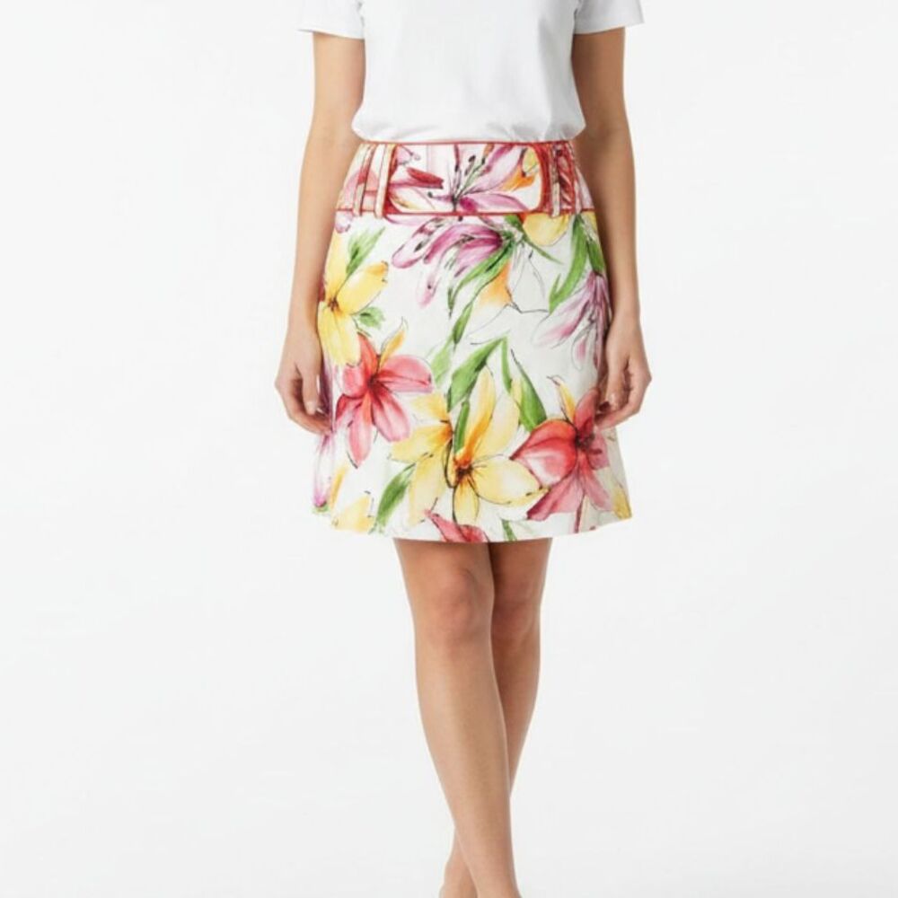 Cache White Floral Print Mini Skirt Skort With Shorts 0